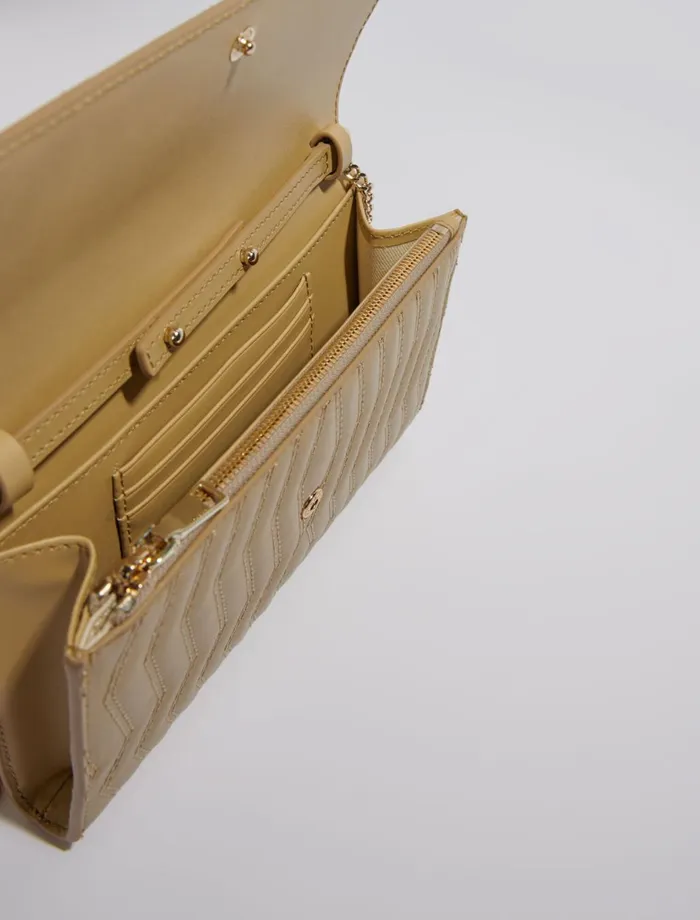 Small Leather Goods Women Maje Leather Wallet On Chain Beige
