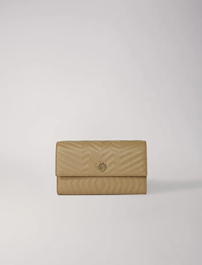 Small Leather Goods Women Maje Leather Wallet On Chain Beige
