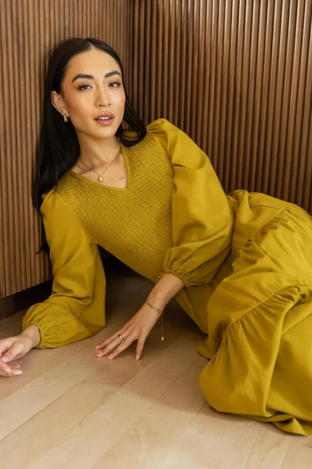 Smocked Tiered Midi Dress In Chartreuse 8211 FINAL SALE Chartreuse Women Bohme Dresses