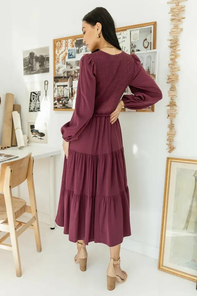 Smocked Tiered Midi Dress In Purple Purple Women Bohme Dresses