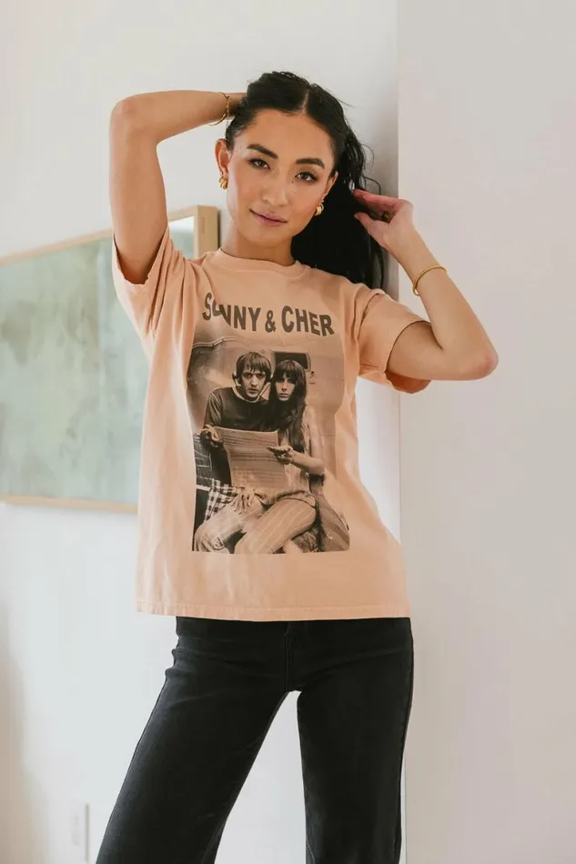 Sonny and Cher Graphic Tee 8211 FINAL SALE Peach Women Bohme Tees and Tanks