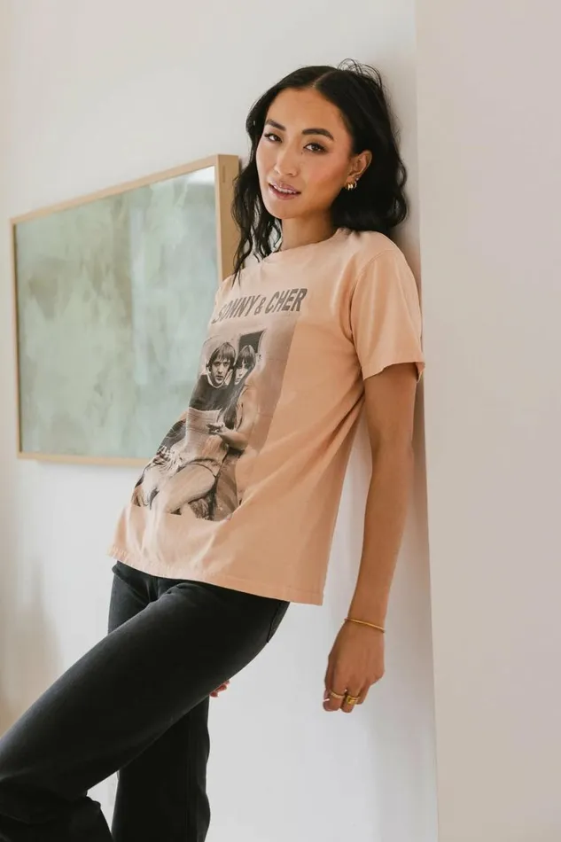 Sonny and Cher Graphic Tee 8211 FINAL SALE Peach Women Bohme Tees and Tanks