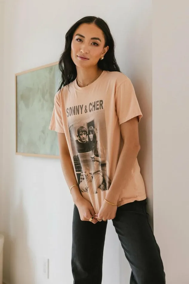 Sonny and Cher Graphic Tee 8211 FINAL SALE Peach Women Bohme Tees and Tanks