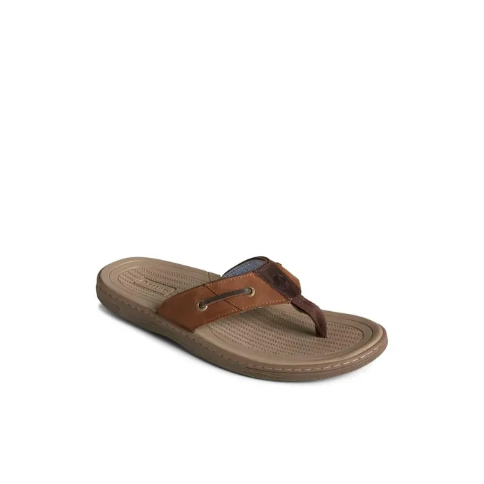 Sperry Baitfish Leather Flip Flop Brown Leather Mixed Material Men Sandals