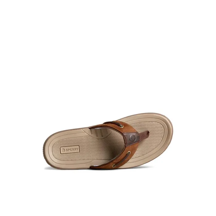 Sperry Baitfish Leather Flip Flop Brown Leather Mixed Material Men Sandals