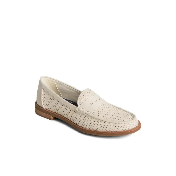 Sperry Seaport Perforated Penny Loafer Bone Women Oxfords and Loafers