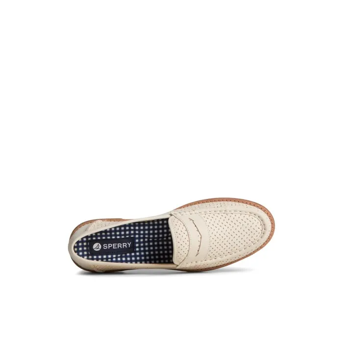 Sperry Seaport Perforated Penny Loafer Bone Women Oxfords and Loafers