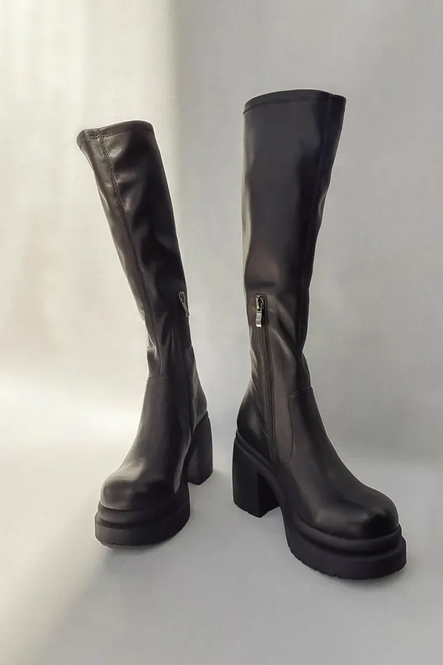 Steve Madden Linnie Knee High Boots Black Women Bohme Shoes