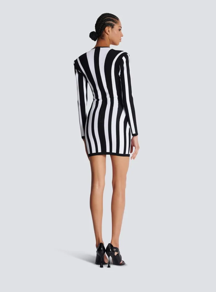 Striped Knit Dress Black Women Balmain Dresses