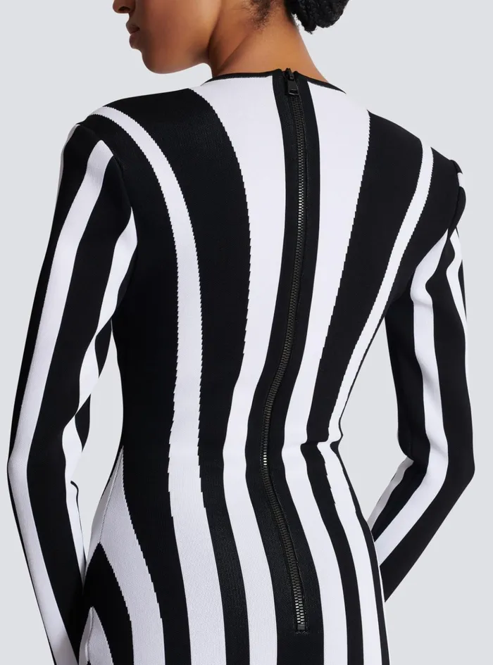 Striped Knit Dress Black Women Balmain Dresses