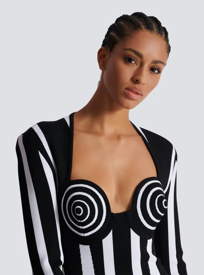 Striped Knit Dress Black Women Balmain Dresses