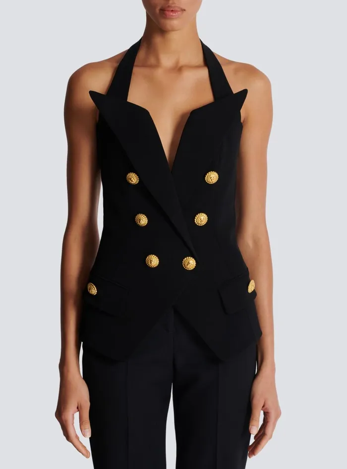 Structured Crepe Top Black Women Balmain Tops And Shirts