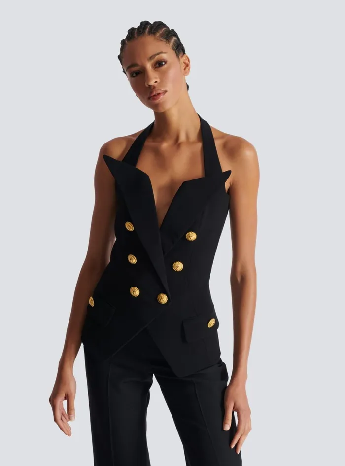 Structured Crepe Top Black Women Balmain Tops And Shirts