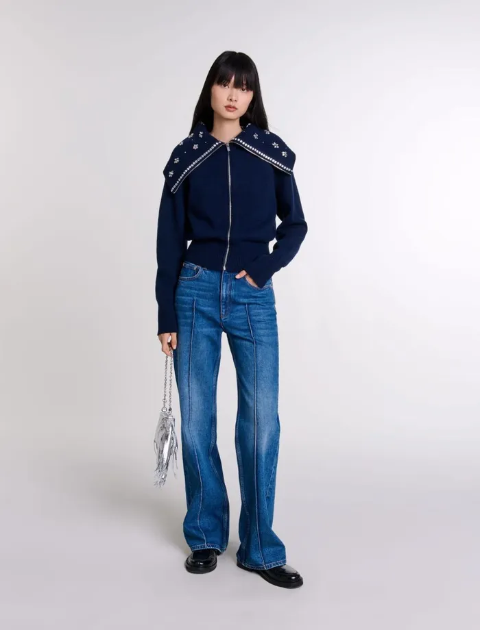 Sweaters and Cardigans Women Maje Cardigan With Jewellery Neck Navy