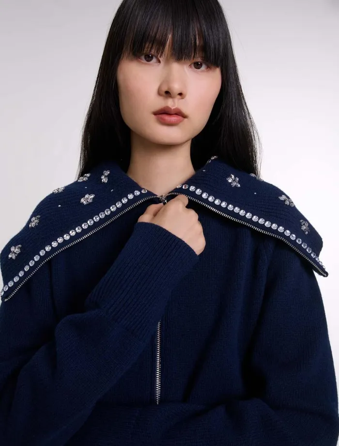 Sweaters and Cardigans Women Maje Cardigan With Jewellery Neck Navy