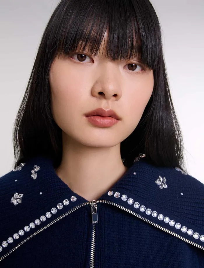 Sweaters and Cardigans Women Maje Cardigan With Jewellery Neck Navy