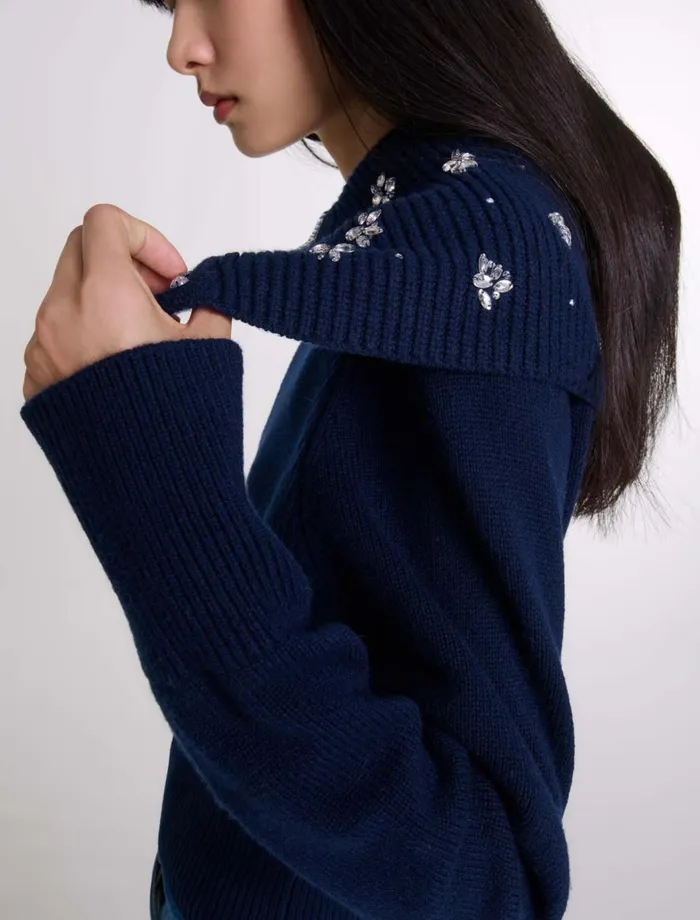 Sweaters and Cardigans Women Maje Cardigan With Jewellery Neck Navy