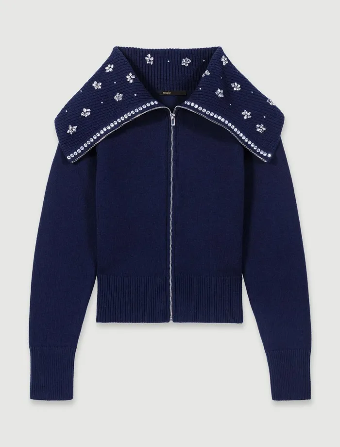Sweaters and Cardigans Women Maje Cardigan With Jewellery Neck Navy