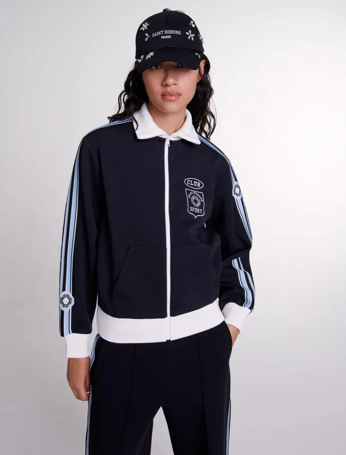 Sweaters and Cardigans Women Maje Embroidered Tracksuit Jacket Black
