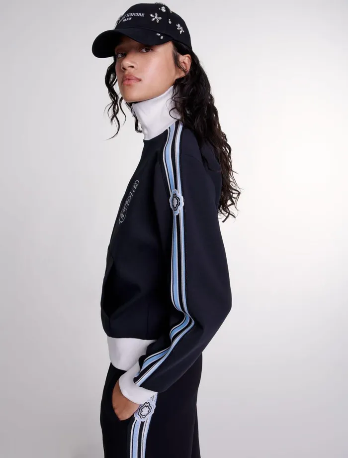 Sweaters and Cardigans Women Maje Embroidered Tracksuit Jacket Black