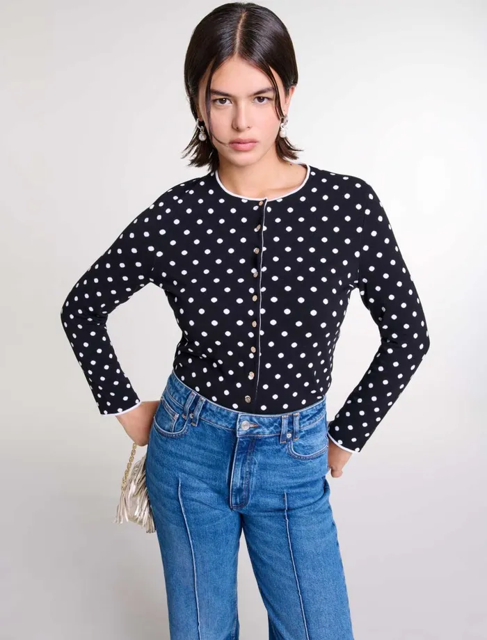 Sweaters and Cardigans Women Maje Fancy Knit Cardigan Blackwhite