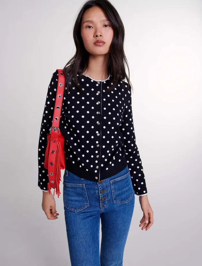 Sweaters and Cardigans Women Maje Fancy Knit Cardigan Blackwhite