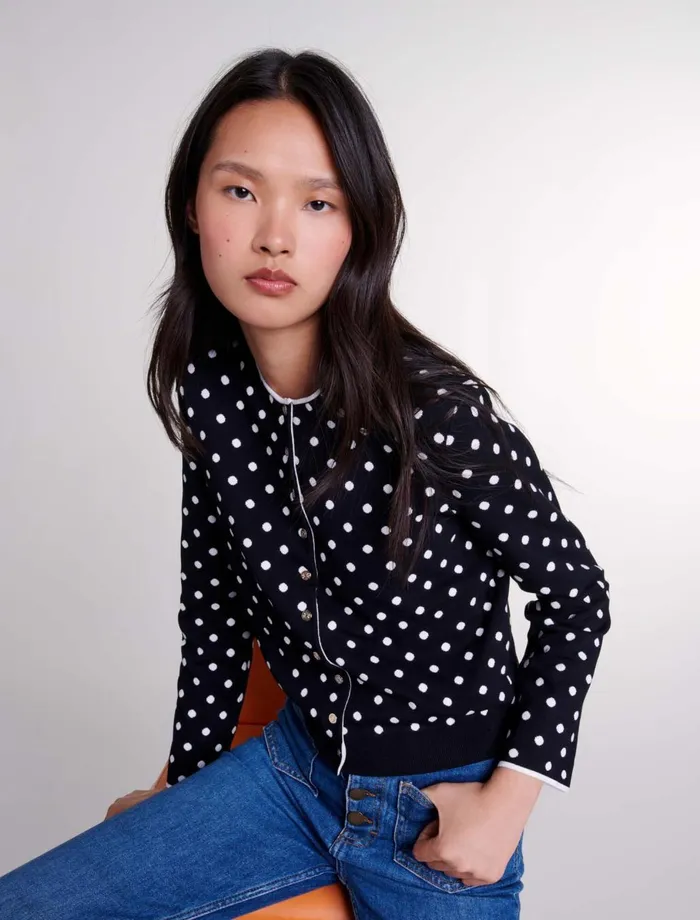 Sweaters and Cardigans Women Maje Fancy Knit Cardigan Blackwhite