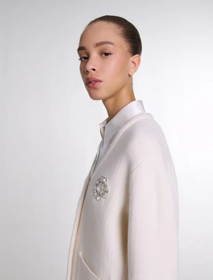 Sweaters and Cardigans Women Maje Knit Cardie With Rhinestone Clover Ecru