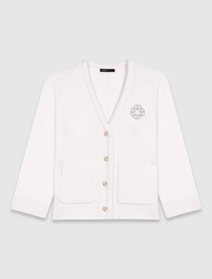Sweaters and Cardigans Women Maje Knit Cardie With Rhinestone Clover Ecru