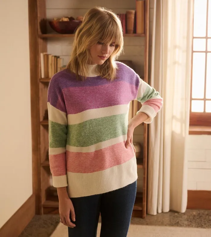 Sweaters Women Hatley Mock Neck Tunic 8211 Sunrise Colour Block