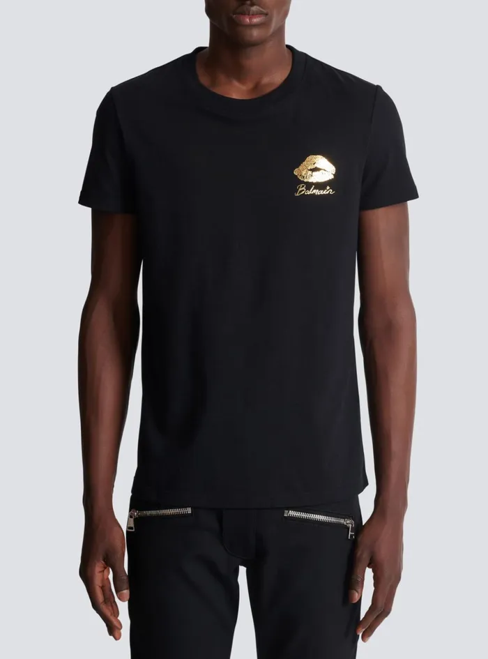 Tshirt With Kiss Print Black Men Balmain TShirts