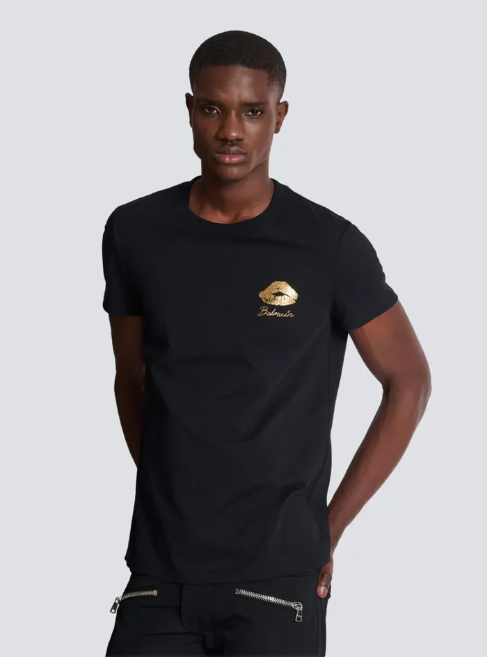 Tshirt With Kiss Print Black Men Balmain TShirts