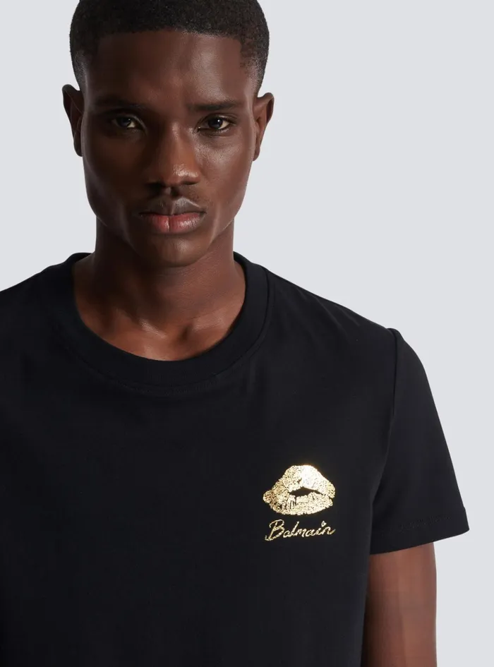Tshirt With Kiss Print Black Men Balmain TShirts