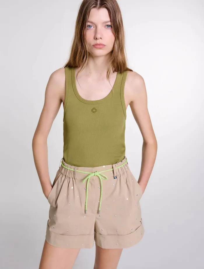 TShirts Women Maje Ribbed Vest Top Khaki