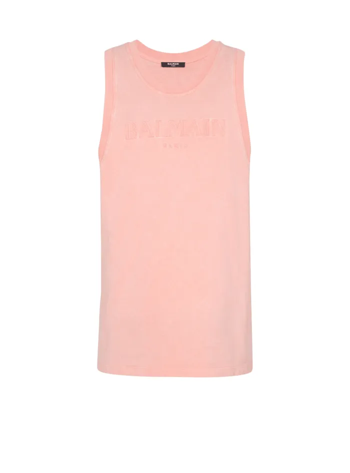 Tank Top With Vintage Embroidery Pink Men Balmain TShirts