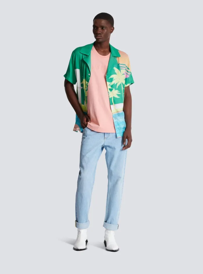 Tank Top With Vintage Embroidery Pink Men Balmain TShirts