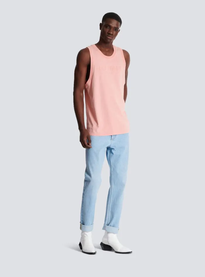 Tank Top With Vintage Embroidery Pink Men Balmain TShirts