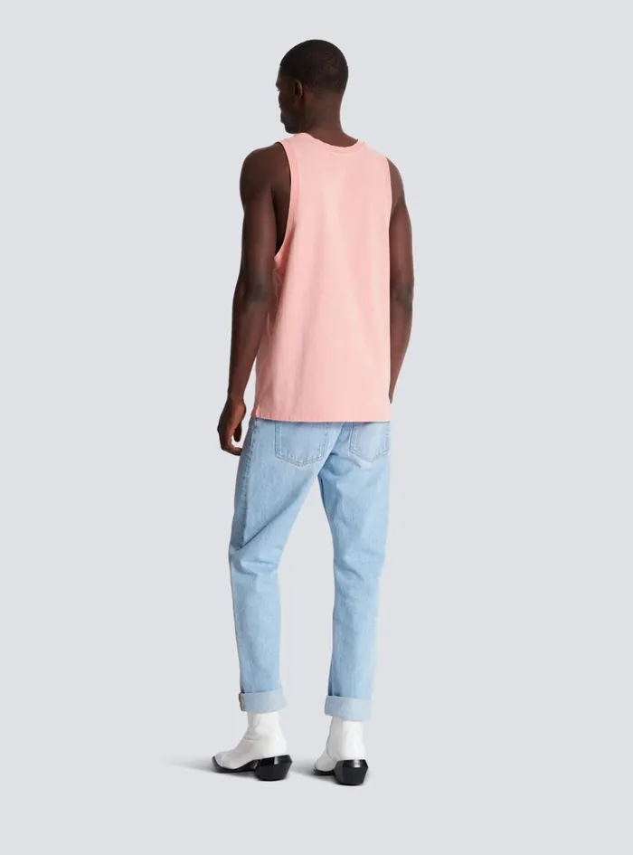 Tank Top With Vintage Embroidery Pink Men Balmain TShirts