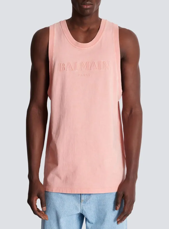 Tank Top With Vintage Embroidery Pink Men Balmain TShirts