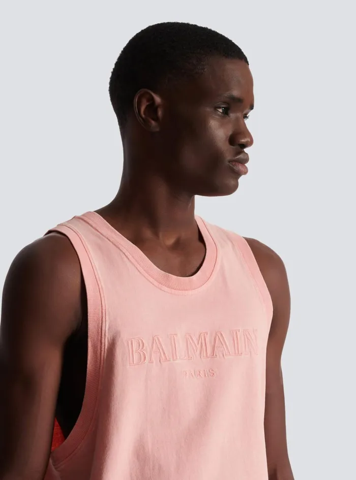 Tank Top With Vintage Embroidery Pink Men Balmain TShirts