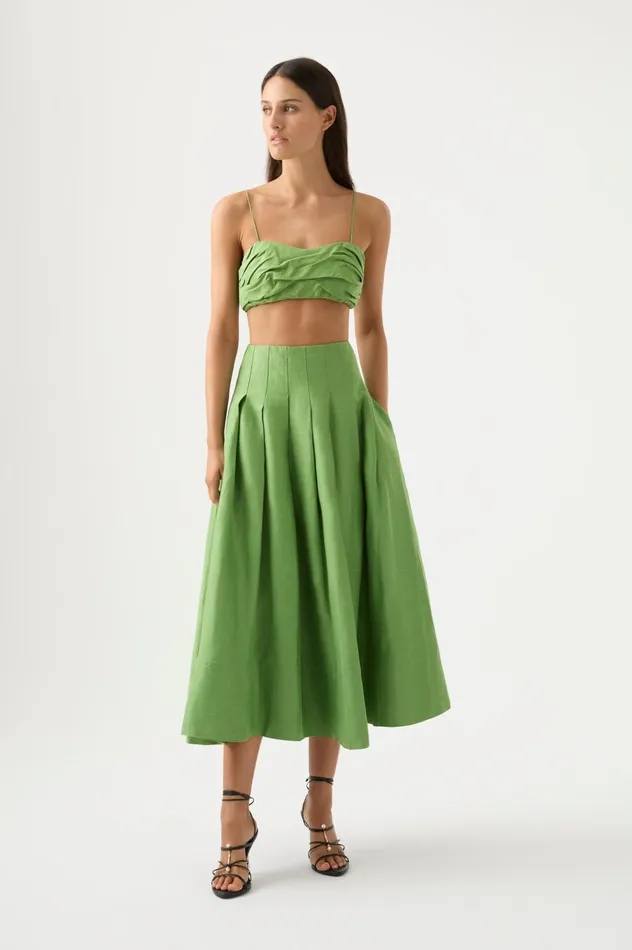 Thea Draped Twist Crop Top Fern Green Women Aje Tops