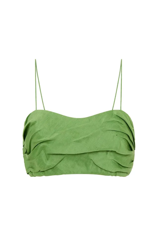 Thea Draped Twist Crop Top Fern Green Women Aje Tops