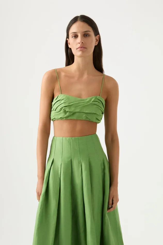 Thea Draped Twist Crop Top Fern Green Women Aje Tops