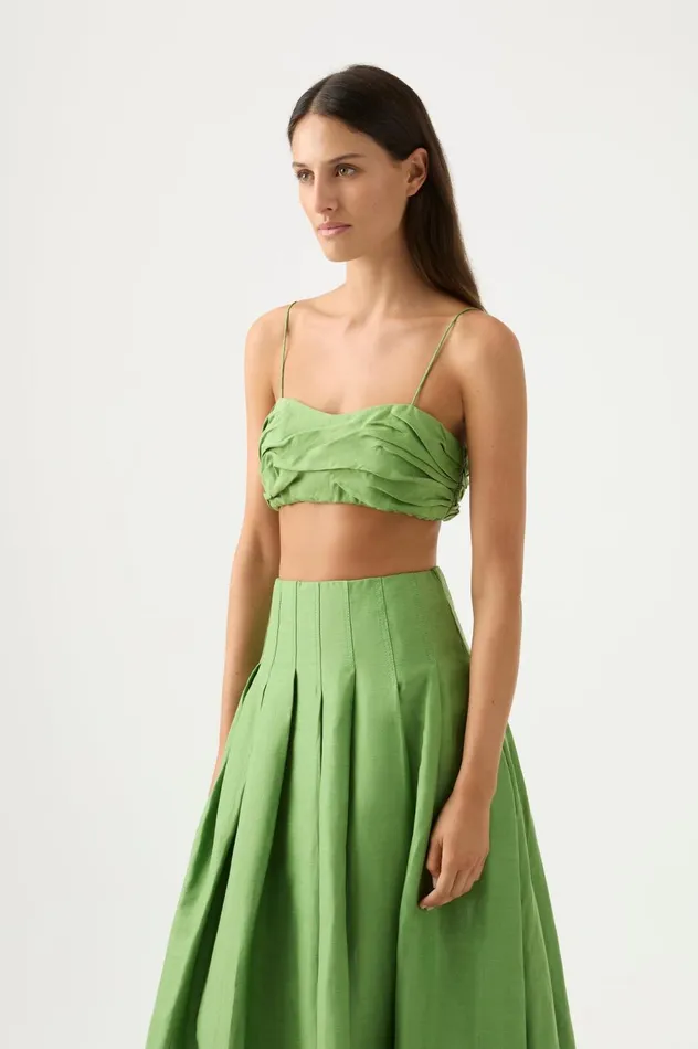 Thea Draped Twist Crop Top Fern Green Women Aje Tops