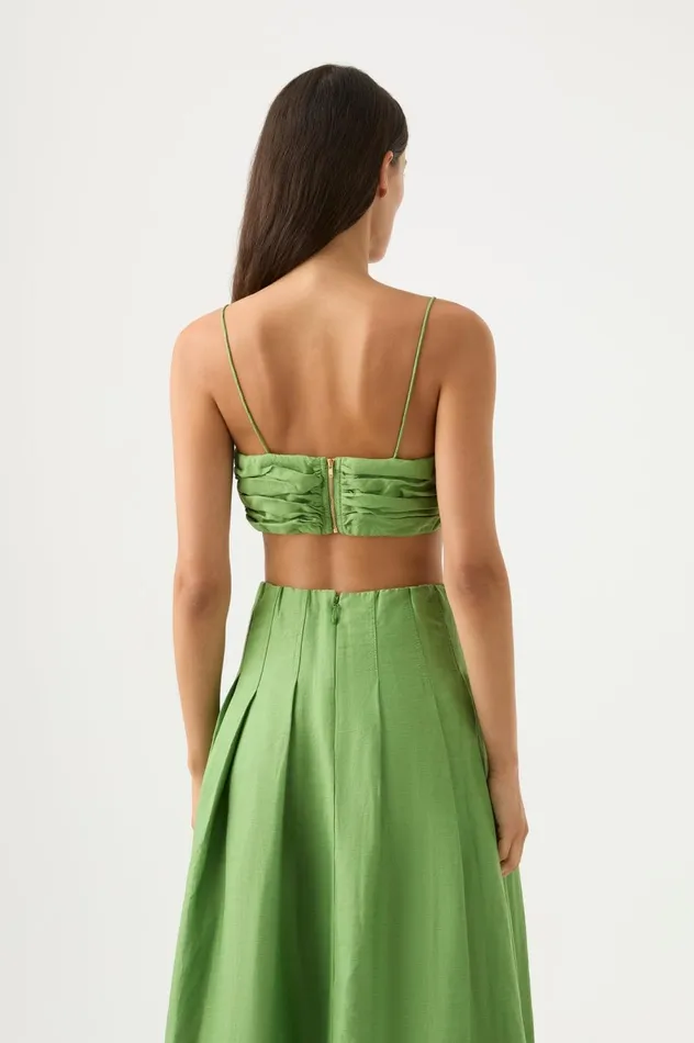 Thea Draped Twist Crop Top Fern Green Women Aje Tops