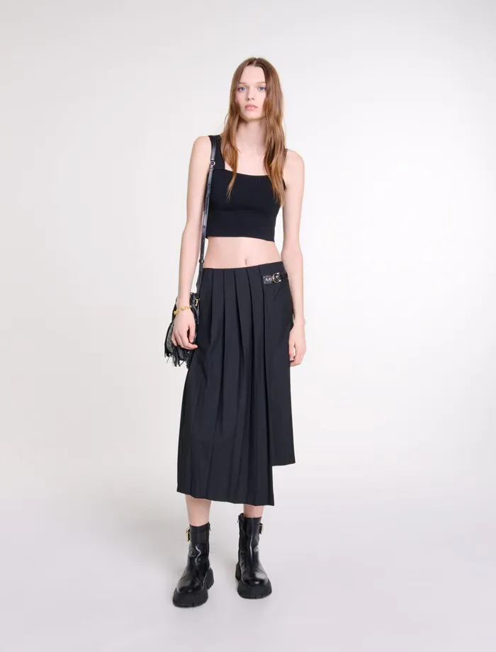 Tops and Shirts Women Maje Knitted Crop Top With Straps Black