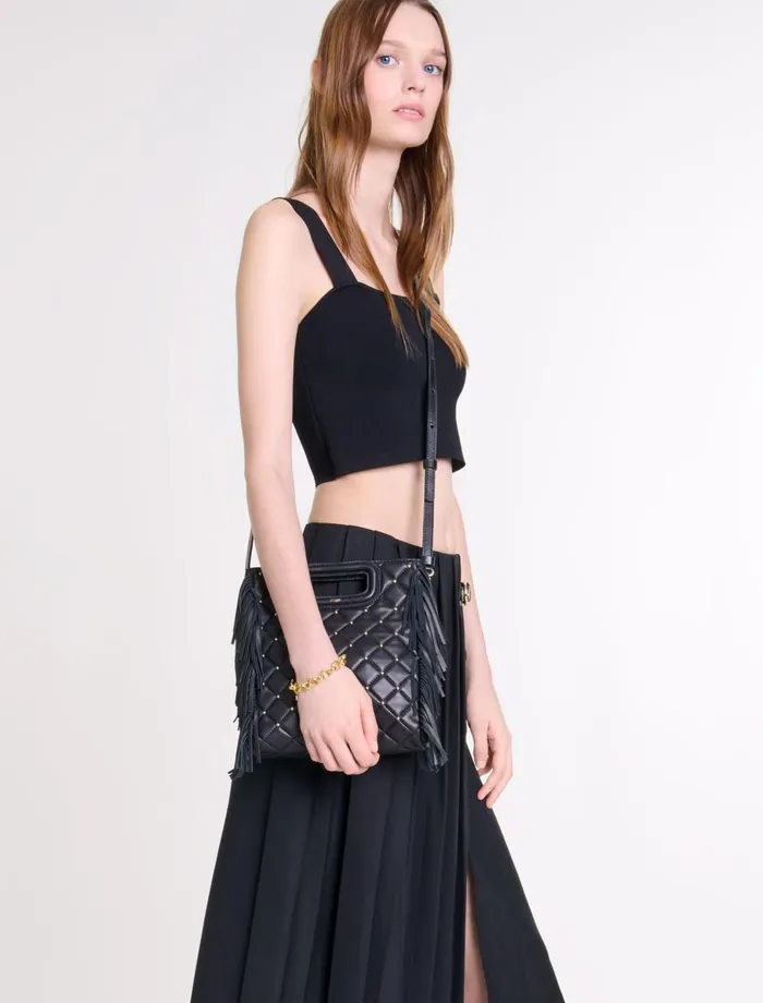 Tops and Shirts Women Maje Knitted Crop Top With Straps Black Tops and Shirts Women Maje Knitted Crop Top With Straps Black