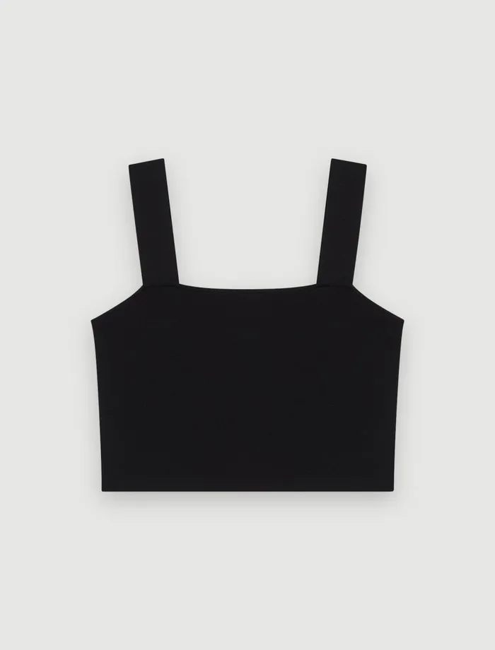 Tops and Shirts Women Maje Knitted Crop Top With Straps Black Tops and Shirts Women Maje Knitted Crop Top With Straps Black