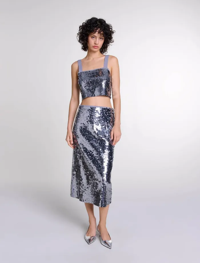 Tops and Shirts Women Maje Sequinned Knit Top Grey