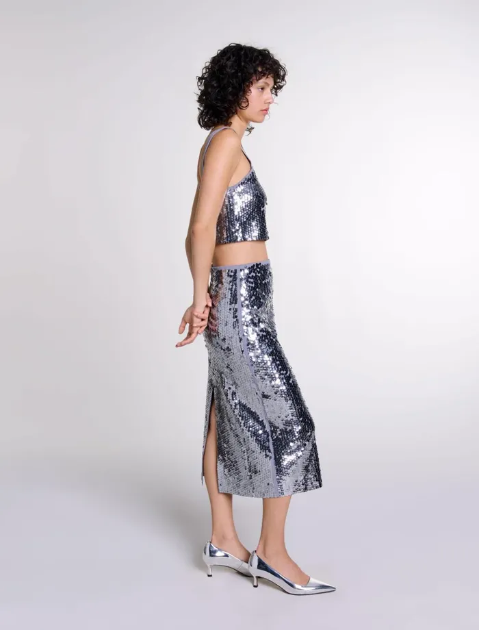 Tops and Shirts Women Maje Sequinned Knit Top Grey
